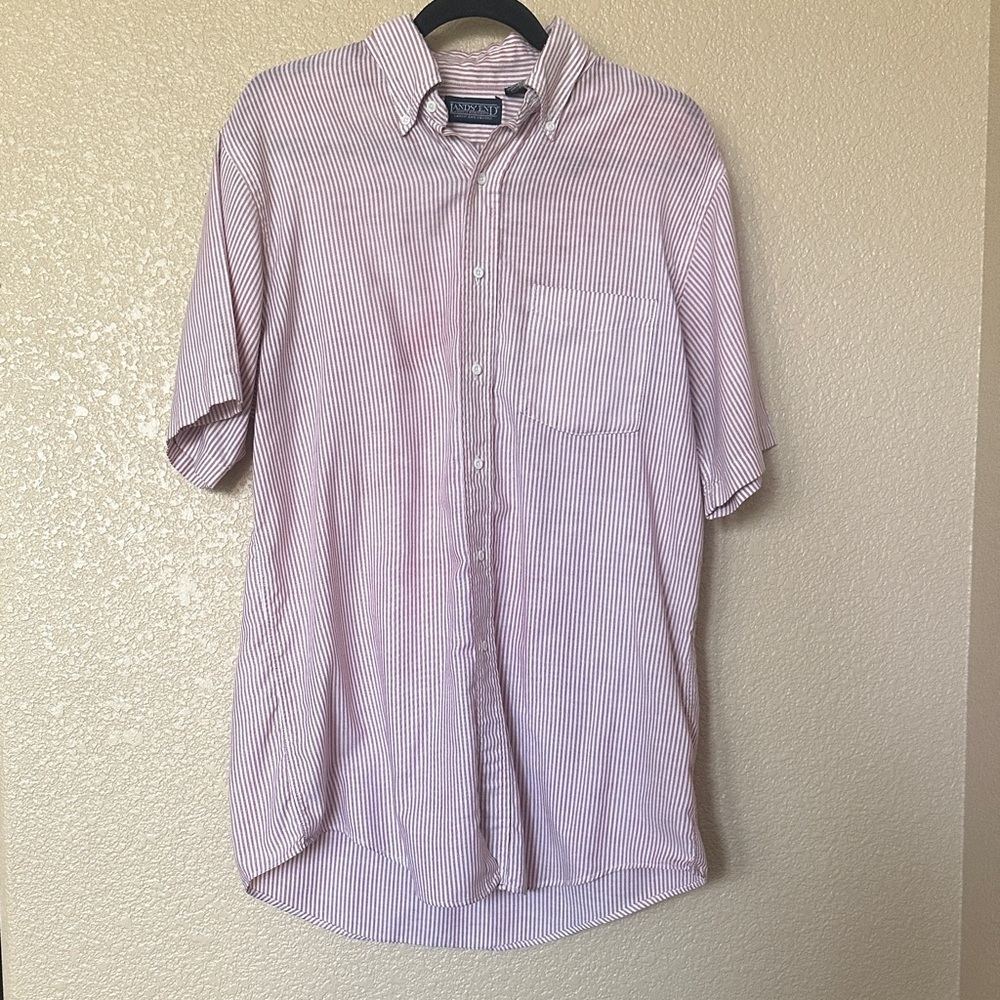 Lands' End Red and White Striped Casual Shirt